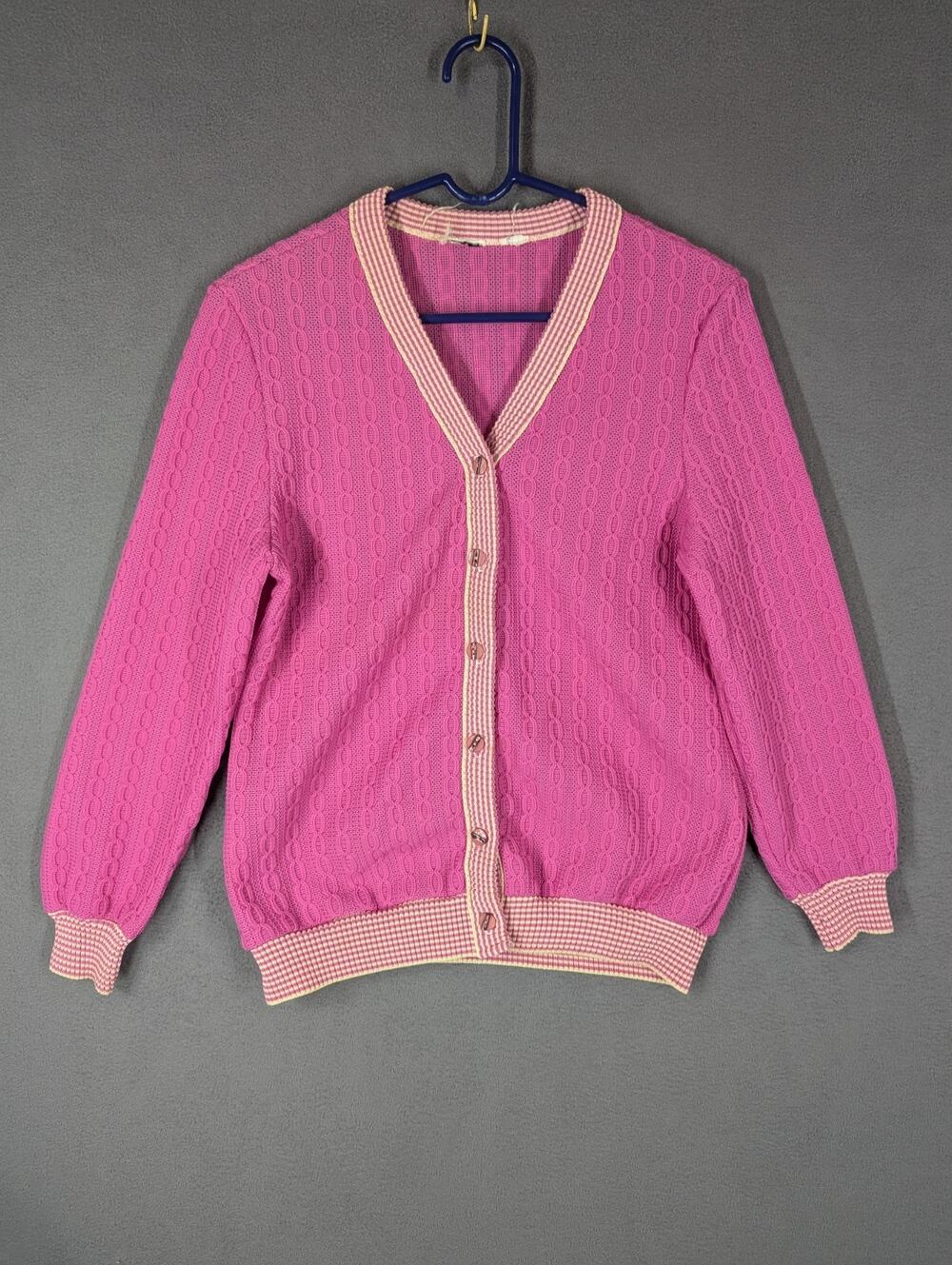 Vintage Cardigan Womens M/L Pink Cable Knit